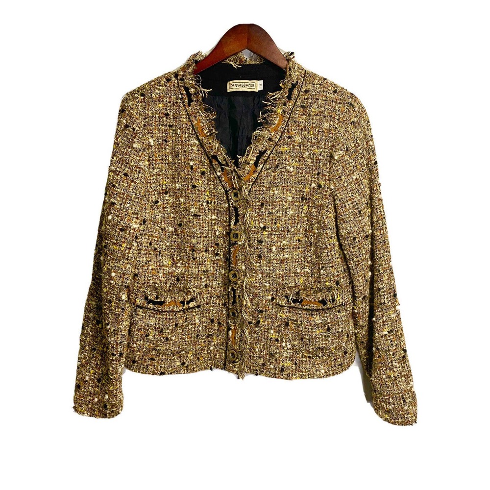 Vintage Canvasbacks Women’s V-neck Blazer‎ Jacket Wool Blend Multicolor Size 12